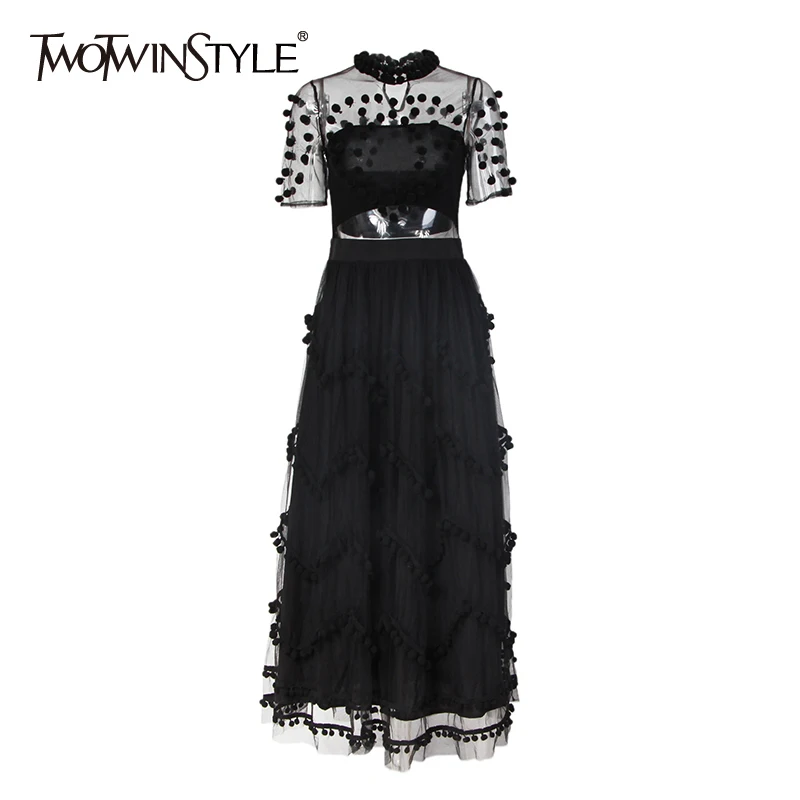 Женские вечерние платья TWOTWINSTYLE Сетчатое платье с круглым вырезом и коротким