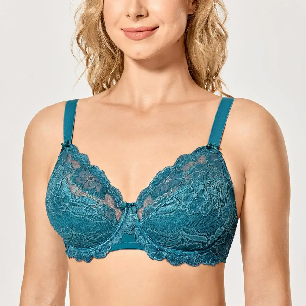 Women's Full Coverage Non padded Underwired Embroidery Floral Lace Bra Plus Size Sexy Lingerie B C D DD E F G H