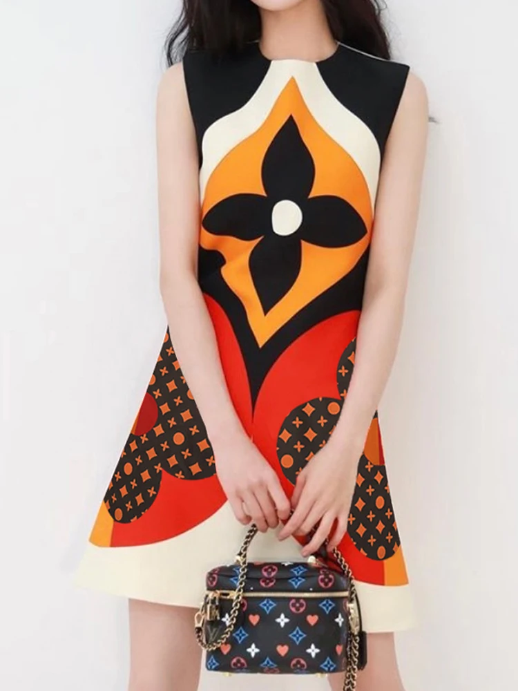 

2021 Summer New Style Bohemian Retro Print Sleeveless Slim Temperament Mini Dress High Quality Women'S Fashion