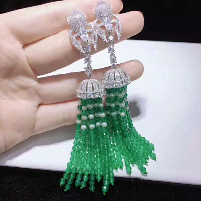 one pair green jade Spider insect tassel earrings faceted 4*2mm wholesale beads nature | Украшения и аксессуары