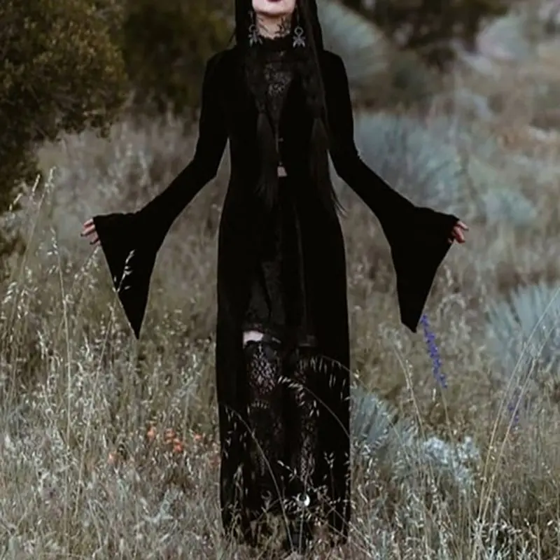 Хэллоуин готический панк стиль длинный с капюшоном школьный женский раздельный