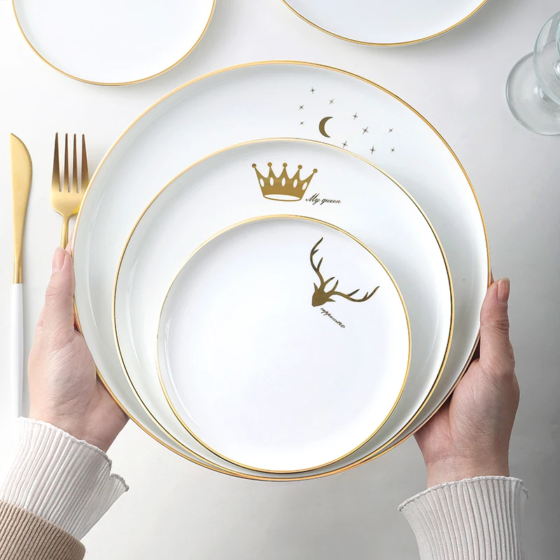 

Solid Color Plate Sets Creativity Elegant Exquisite Light Luxury Dinner Plate Sets Ceramic Dessert Assiette Tableware DK50PS