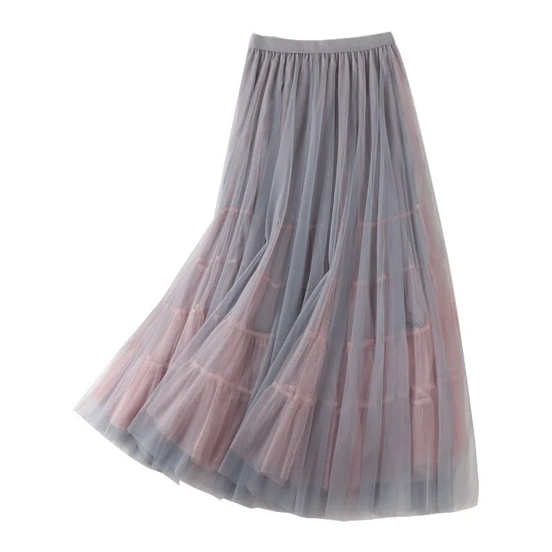 

2021 New Women Mesh Skirt Printing Pleated Midi Skirts A-line Casual Skirts women chiffon floral length skirt