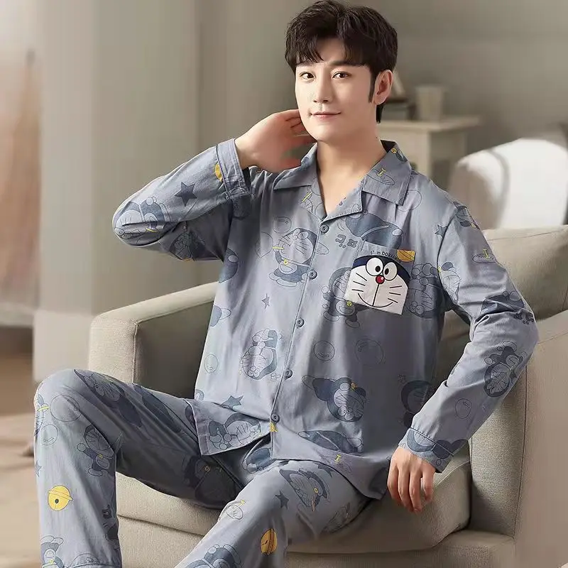 Mens Autumn Winter Pijamas Anime 2 pieces Japan Home Clothing Long Sleeved Cartoon Pajamas Cardigan Gentleman Pajamas Set New