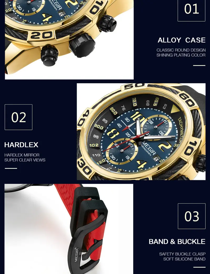 Часы MEGIR Мужские кварцевые с хронографом люксовые Брендовые спортивные