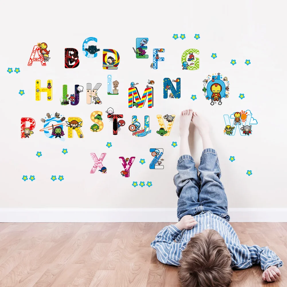 Disney с изображением героев фильма Марвел мстители алфавит наклейки на стену от A