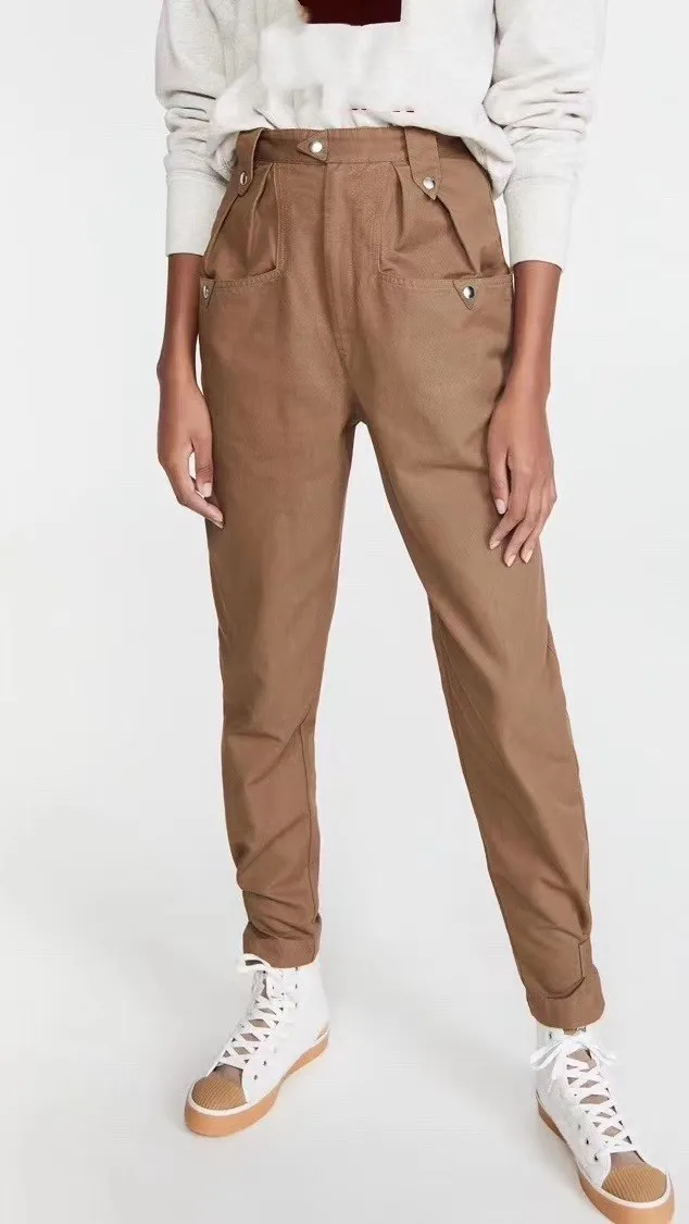 

Women's Cargo Casual Trousers 100% Cotton All-match Simple Design Pockets High Waist Long Tapered Pants