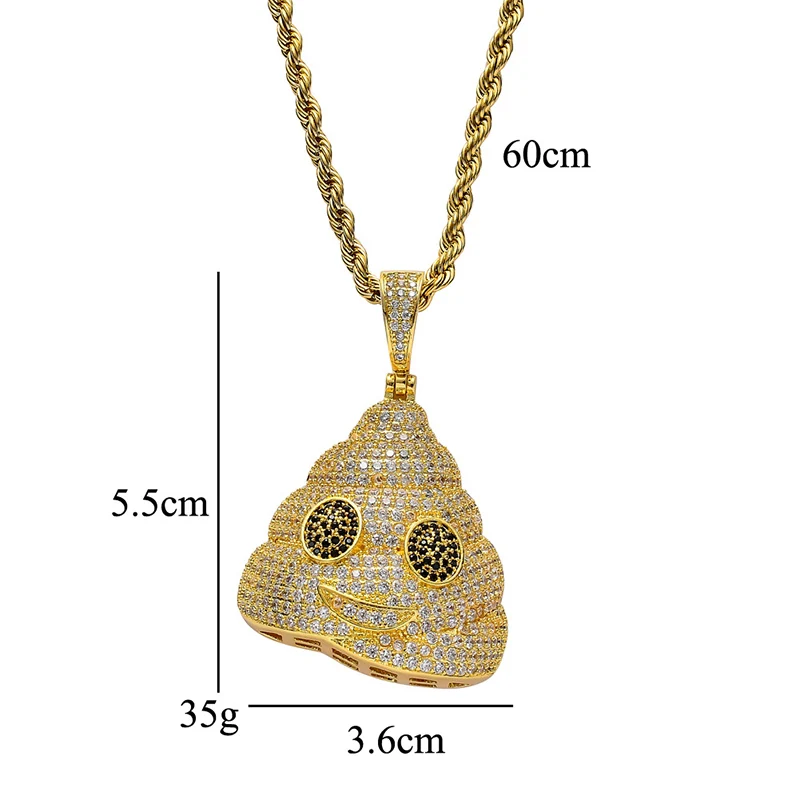 Hip Hop AAA CZ Zircon Paved Bling Iced Out Poop Expression Pendants Necklace for Men Rapper Jewelry Gold Silver Color | Украшения и