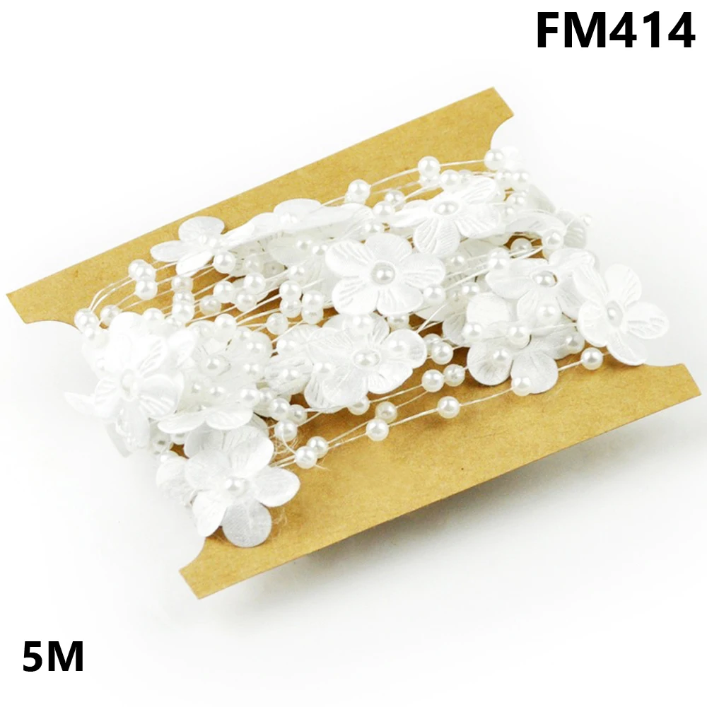FM414 5 м бежевая/белая леска, искусственная цепочка с жемчужными бусинами, гирлянда, цветы, сделай сам, Свадебный декор, Свадебный букет цветов - Цвет: FM414