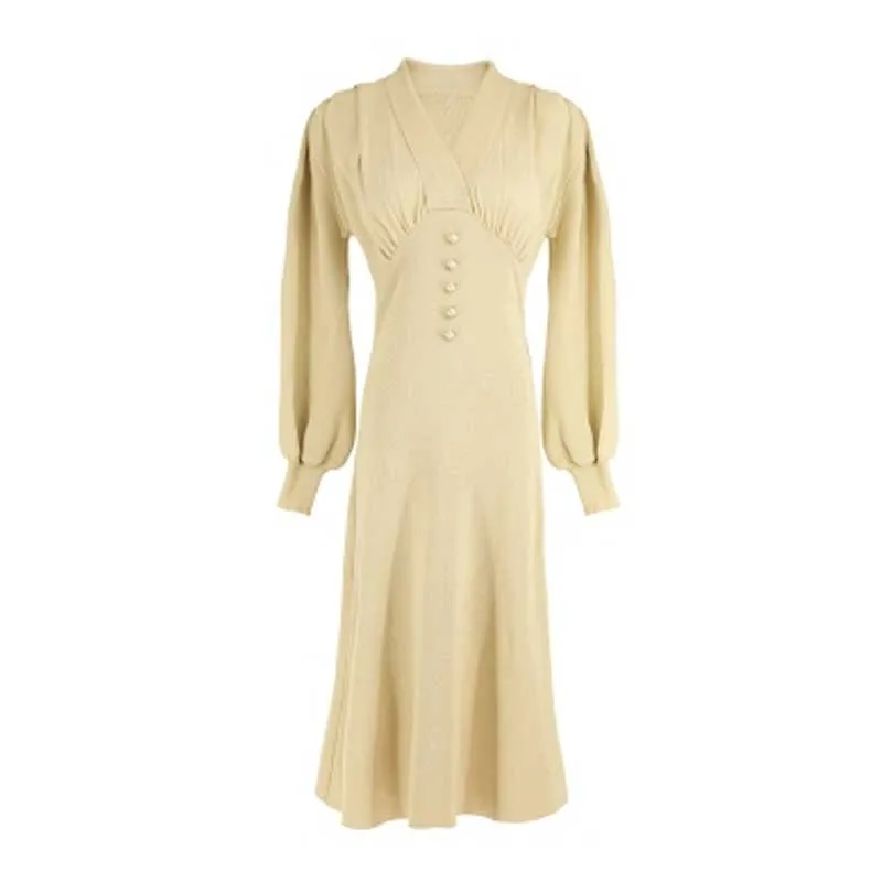 

Vintage Dress Women Korea One Piece Sweater Knitted Dresses 2020 Ladies Autumn Winter Long Sleeve Knitt Sweater Dress Midi Dress