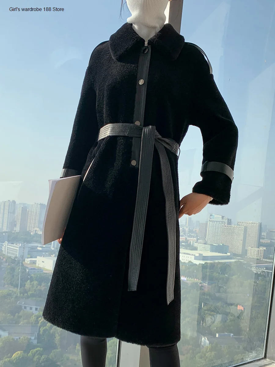 

Кожаная овчина, пальто для женщин, средняя и длинная, 2020, новинка, зернистый мех ягненка, интегрированное меховое пальто