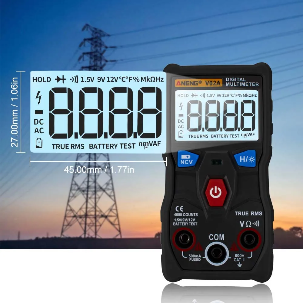 V02A AC DC отсчетов ЖК-мультиметр цифровая Профессиональная установка для измерения параметров конденсаторов NCV ESR метр портативный мини мультиметр рихметры