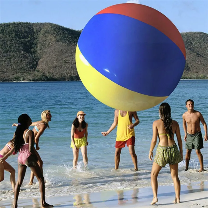 

Inflatable Beach Ball Giant Soccer Rainbow Beach Ball Summer Water Toy Fun Play Beachball Game And Electric Air Pump In US/UK/EU