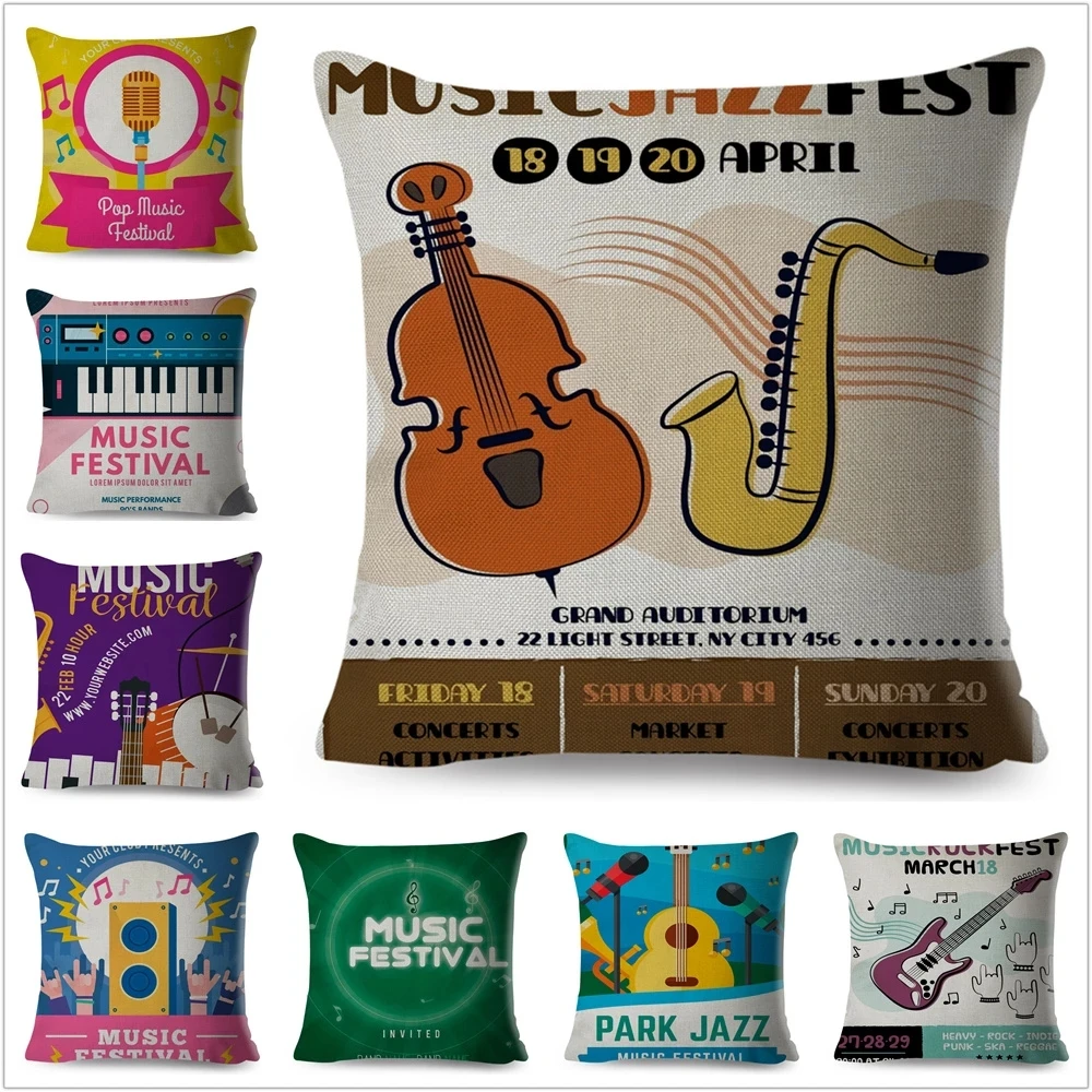 

Поп геометрический чехол для подушки Декор мультфильм музыка фестиваль Подушка Чехол из полиэстера льняная Подушка Чехол для дивана автомобиля дома 45x45 см