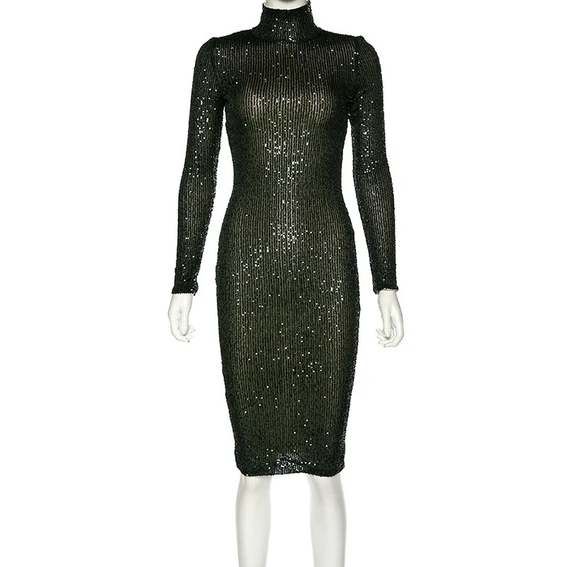 Соблазнительное Новое модное блестящее платье с длинным рукавом облегающее