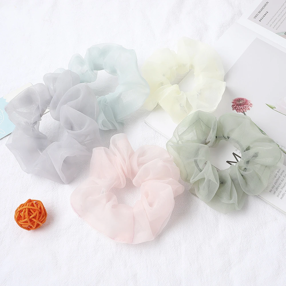 Organza Hair Scrunchies Women Plain Scrunchie Elastic Bands Girls Headwear Rubber Ties Transparent Ponytail Holder |