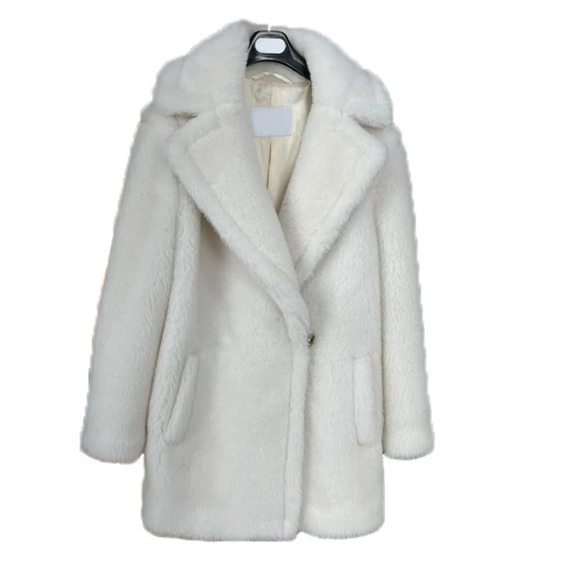 

Warm Thickened Teddy Bear Coat White Winter Natural Sheep Fur Grass Slim Jacket Female Single Button Small Short 2021 New