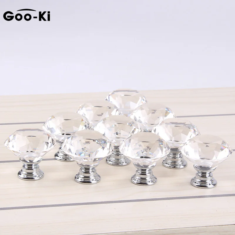 10 шт 30 мм Алмазная форма дизайн Хрустальные стеклянные ручки шкаф выдвижной ящик