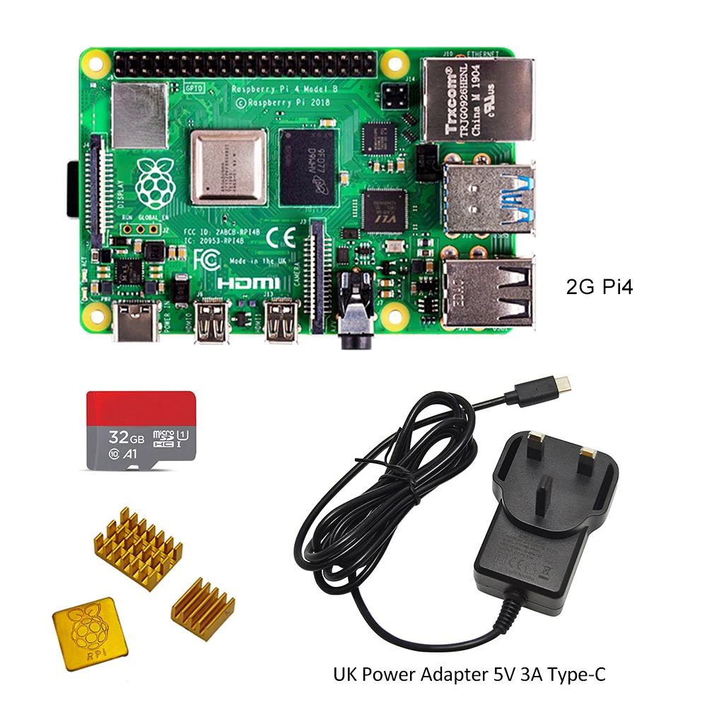 Оригинальный Raspberry Pi 4 Модель B макетная плата 2 Гб RAM + адаптер питания EU/US 5 в 3A Type C