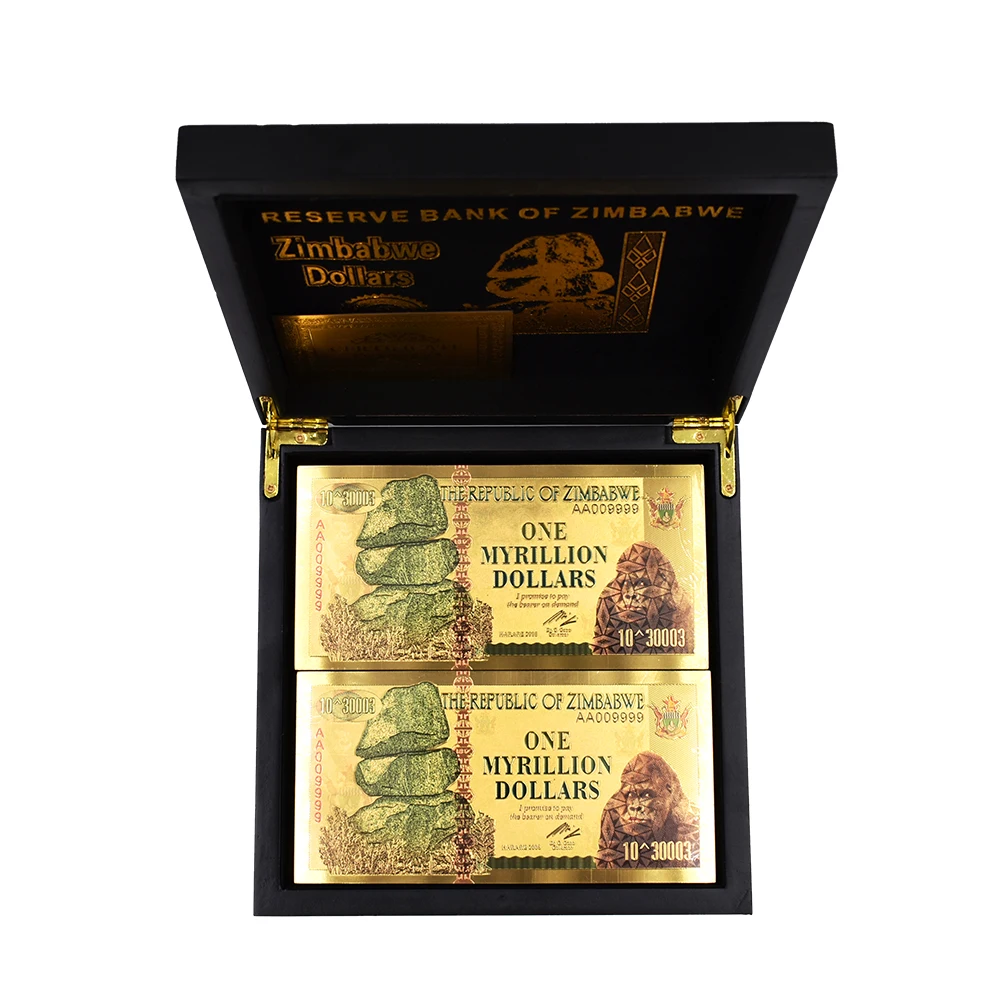 

New Zimbabwe Gold Bankntoes One Myrillion Dollars 24k Plated Paper Money Currency Bill Note Golden Fake Money Collections
