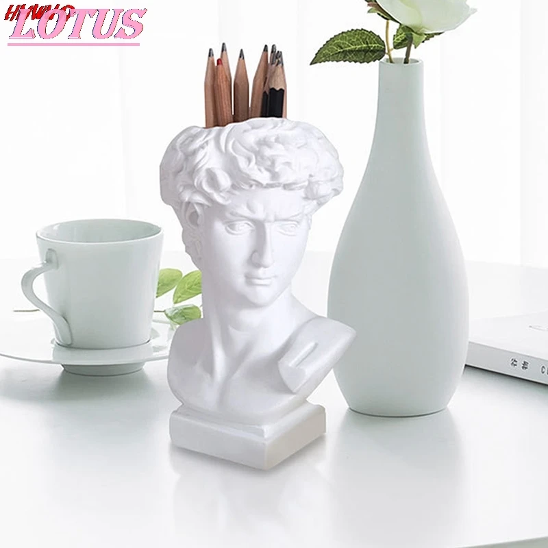 

David Sculpture Resin Pen Desk Organizer Makeup Brush Organizer Flower Pot Vase