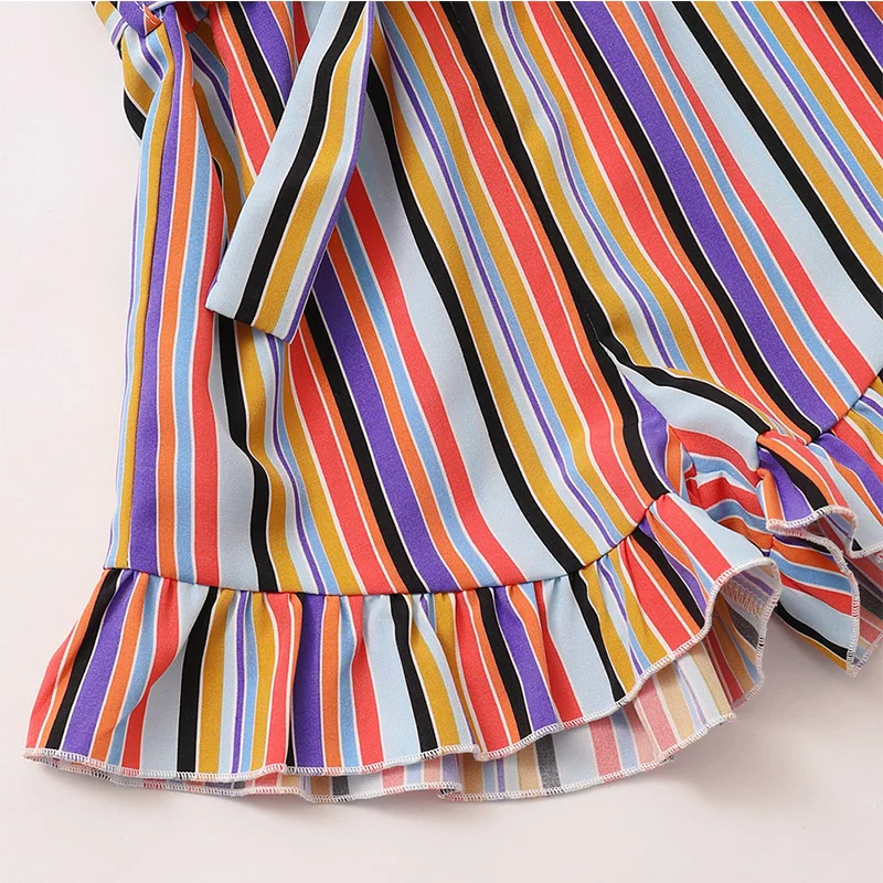 

HE Hello Enjoy 2021 Summer Children's Clothing Girls Jumpsuit Ethnic Style Cute Color Striped Kids Suspenders Jumpsuit With Belt