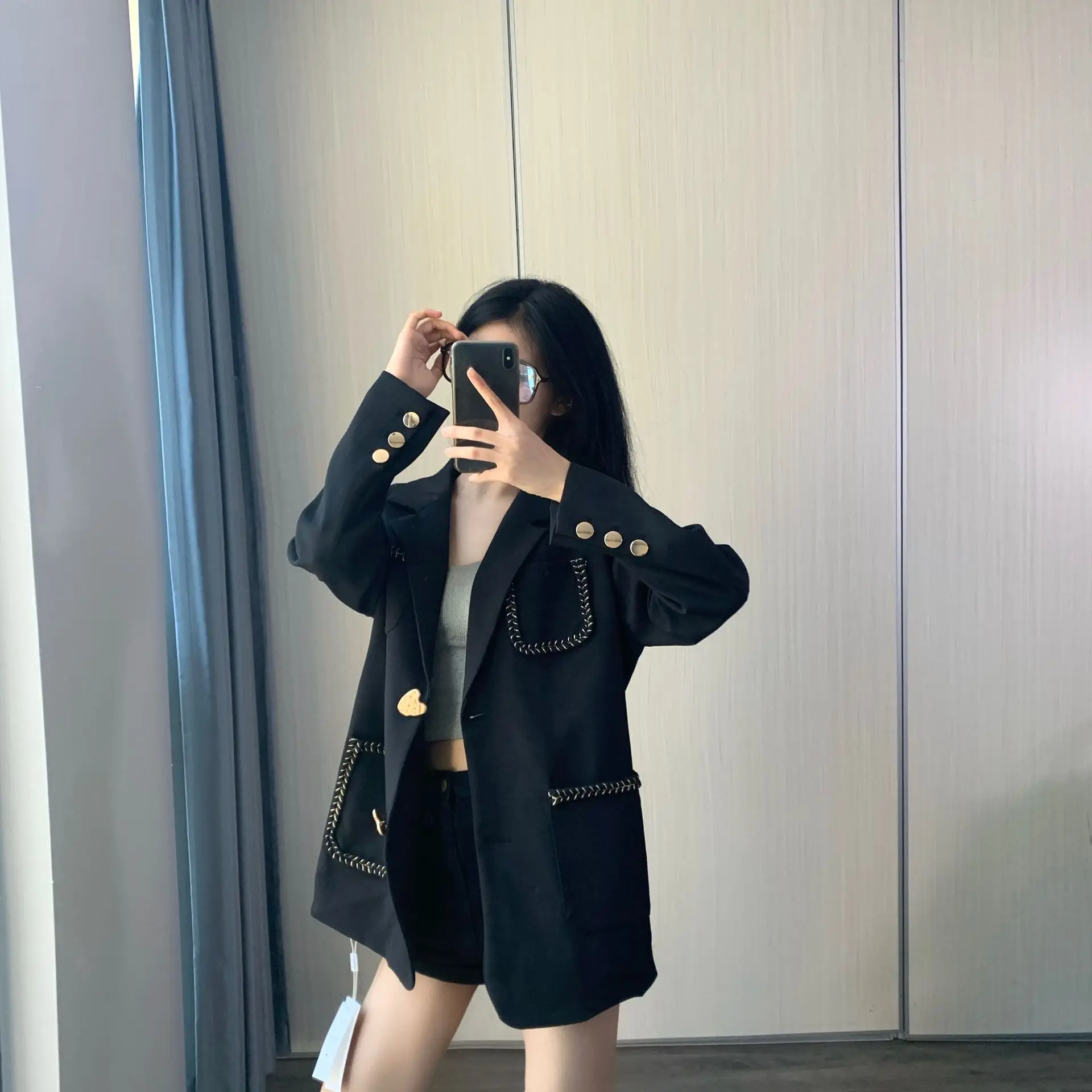 

Blazer women's autumn 2020 new women's French British style thin design black suit