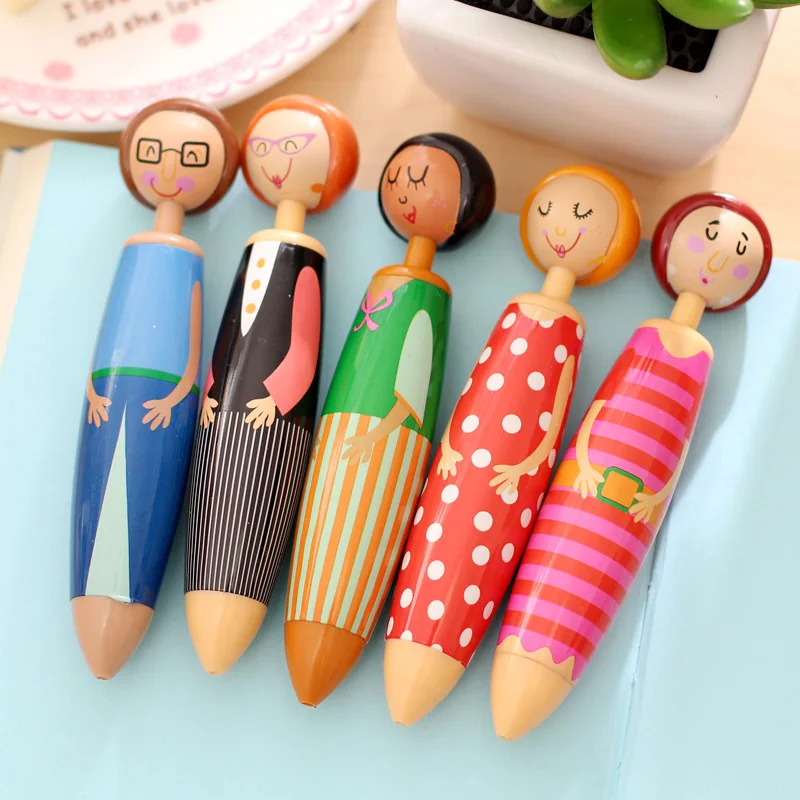 

5pcs Cute Doll Ballpoint Pen 0.5mm Blue Color Ink Ball Pens for Writing Stationery GIft Office School Student Supplies