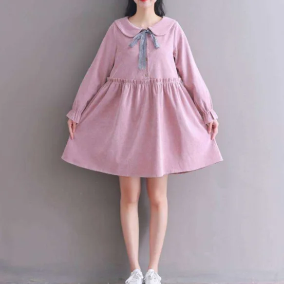 Весеннее кофейное розовое вельветовое платье новинка Осень зима для женщин