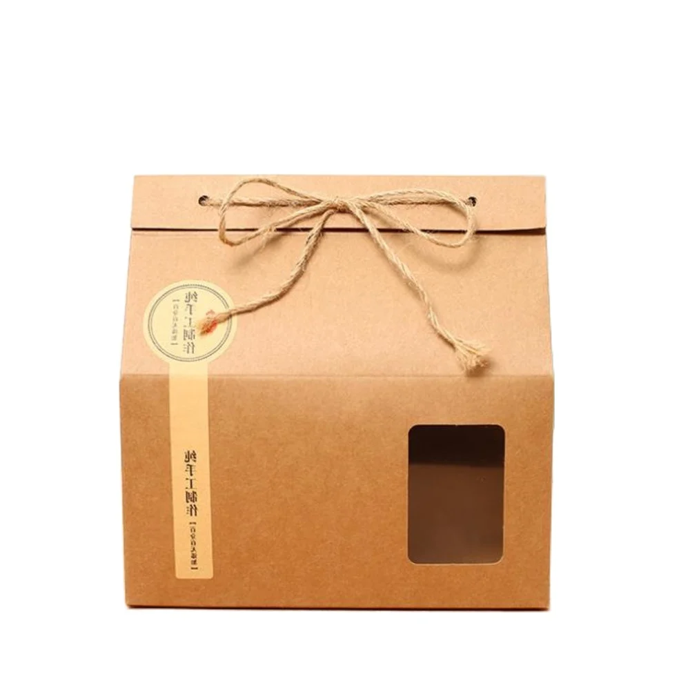 

100 шт./лот Подарочная коробка из крафт-бумаги с ручкой для торта/шоколада/мешки для упаковки конфет стоячие Пищевые Бумажные коробки оптом