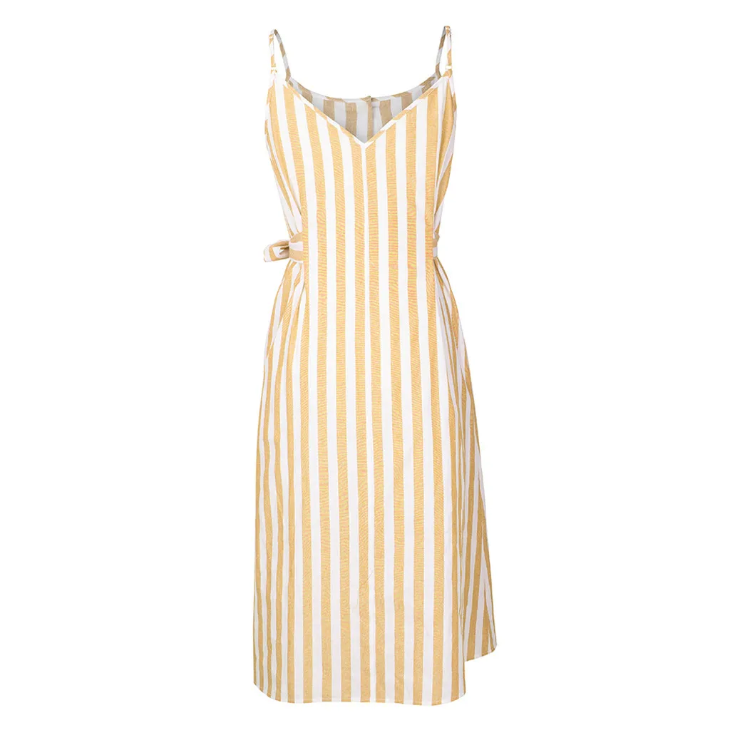 

Hgih Quality Women Dress Linen Spaghetti Strap Bohemian Stripe Sea Beach Fresh Party A-Line Ladies Sundress Cotton Dress Summer