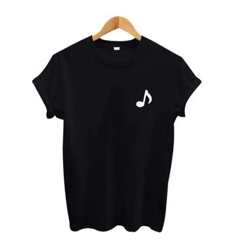 

Женская Милая футболка с надписью «Music Note», мягкий буквенный лозунг, летняя черная забавная Эстетическая хипстерская футболка с короткими р...