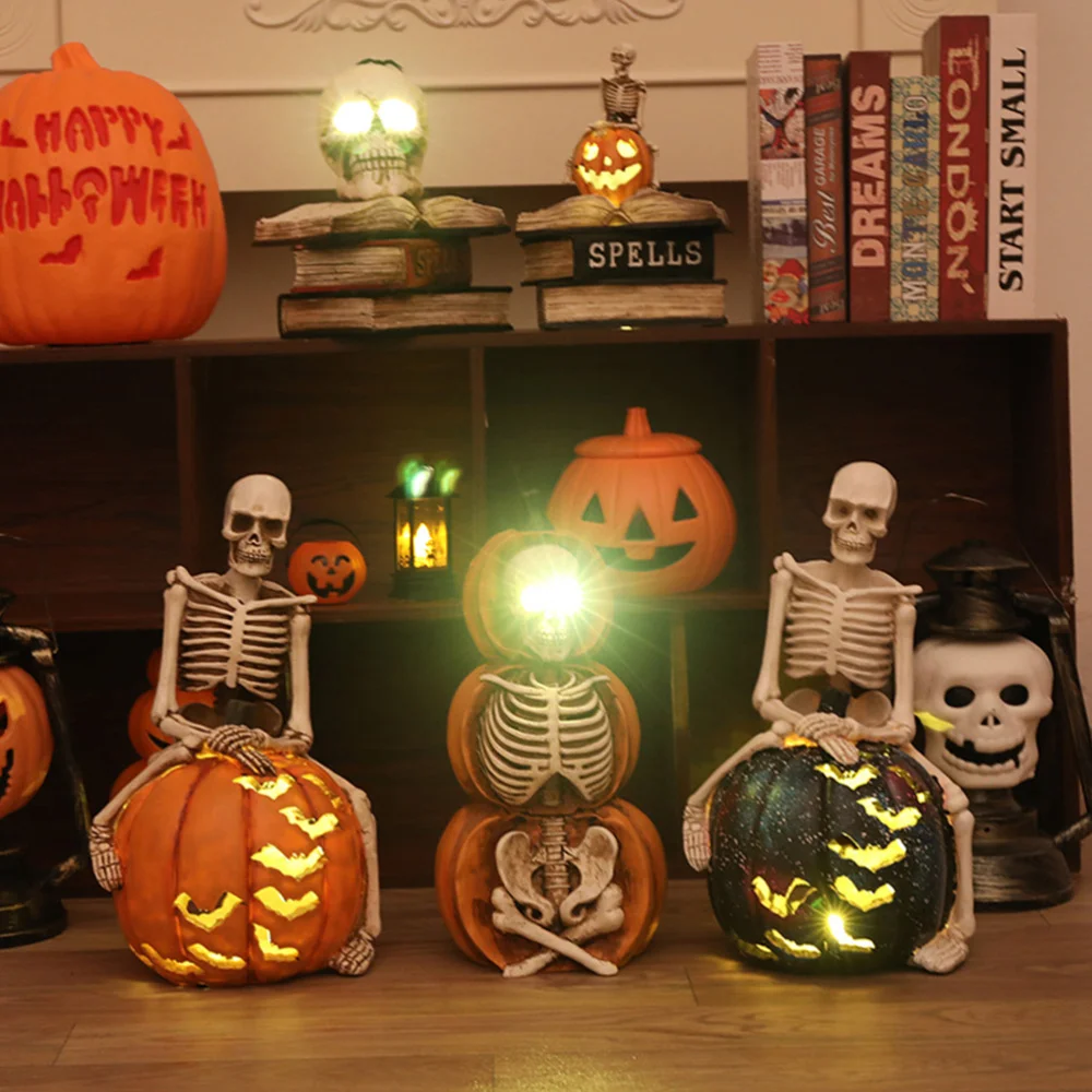 

Pumpkin Skeleton Lamp Festival Decoration Resin Statue Adornment