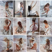fsbcgt play by the sea girls diy painting by numbers adults for drawing on canvas oil pictures by numbers wall art number decor