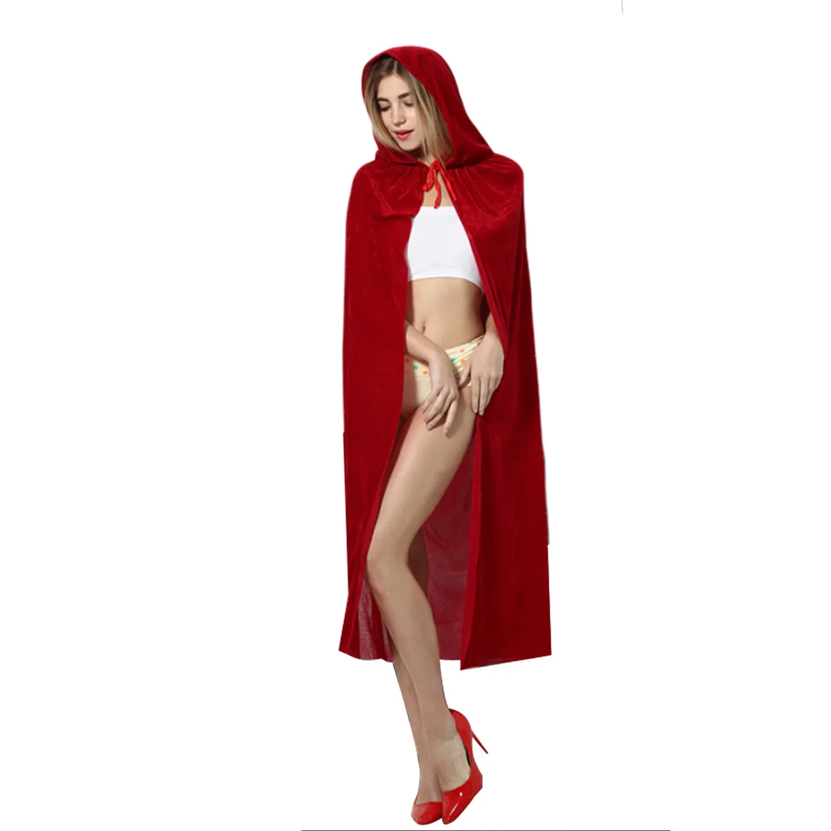 

Women Halloween Witch Cloak Hooded Mantle Solid Color Cape with Straps Adults Fancy Dress