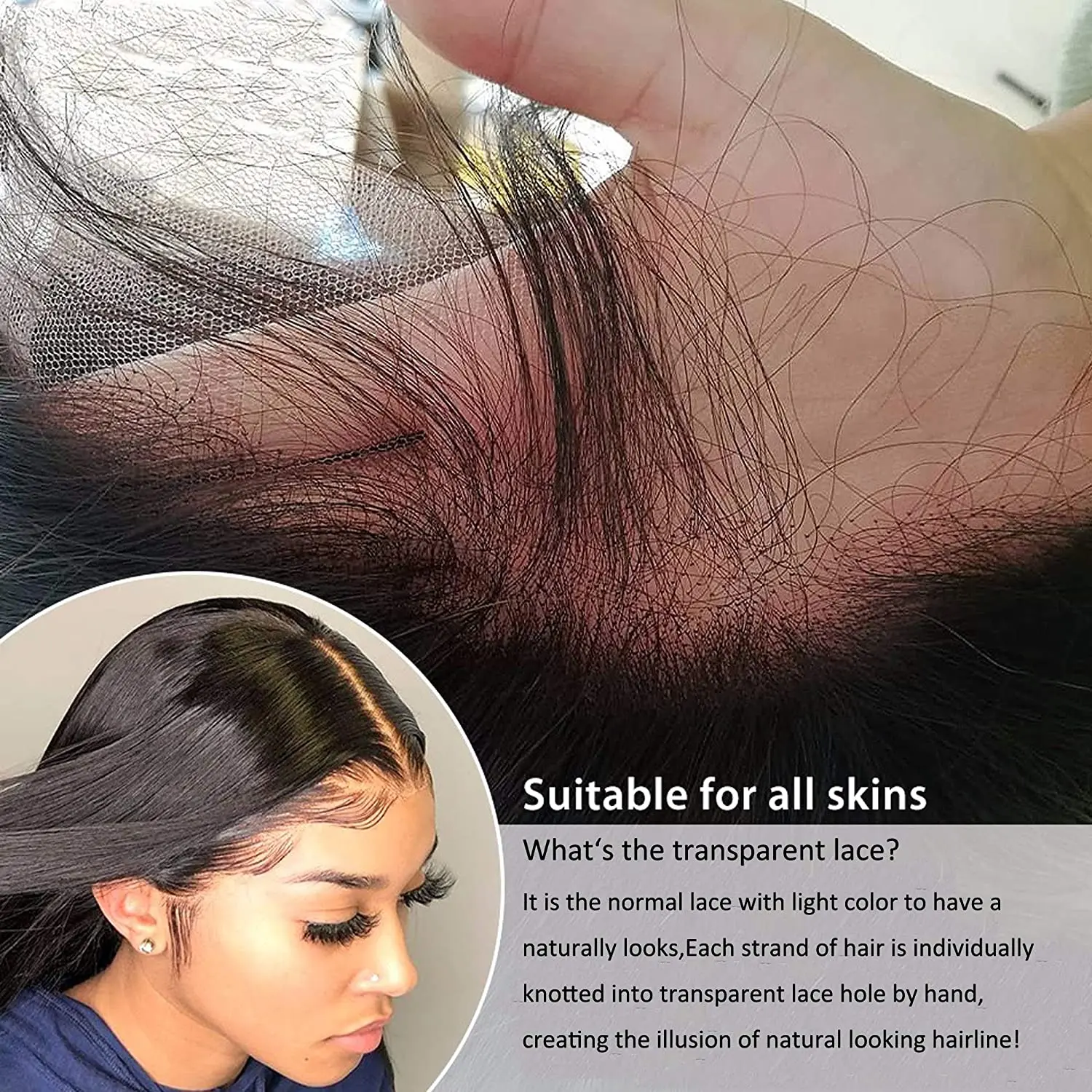 Натуральные шелковистые прямые угольно черный Синтетические волосы на кружеве