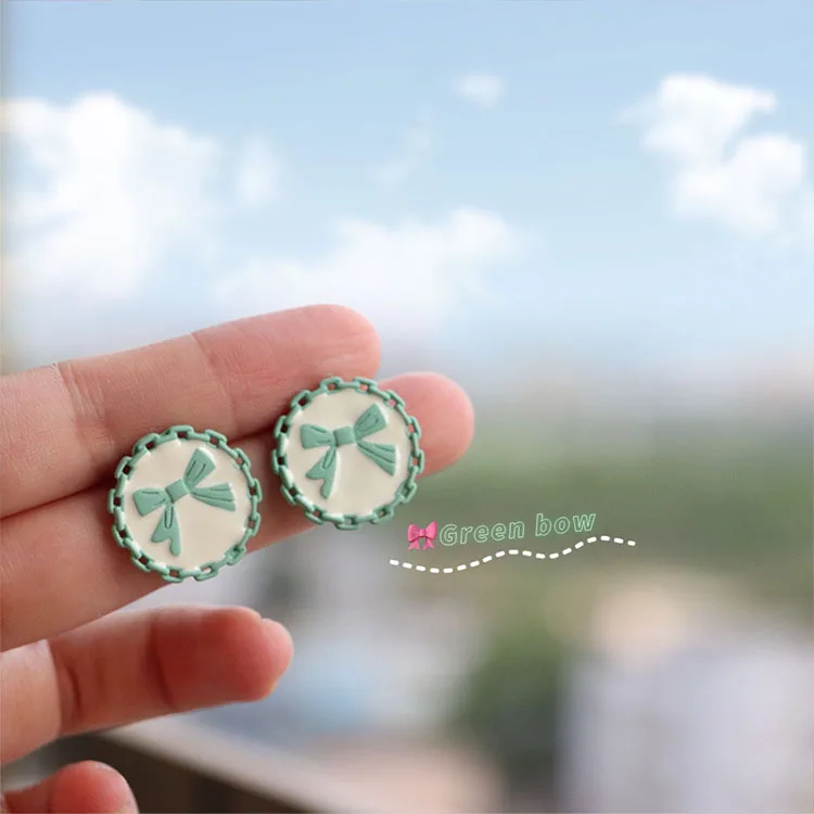 

Silver Needle Spring Girl Romantic Mint Green Temperament Fresh Bow Earrings French Elegant Style Lady Earrings Jewelry