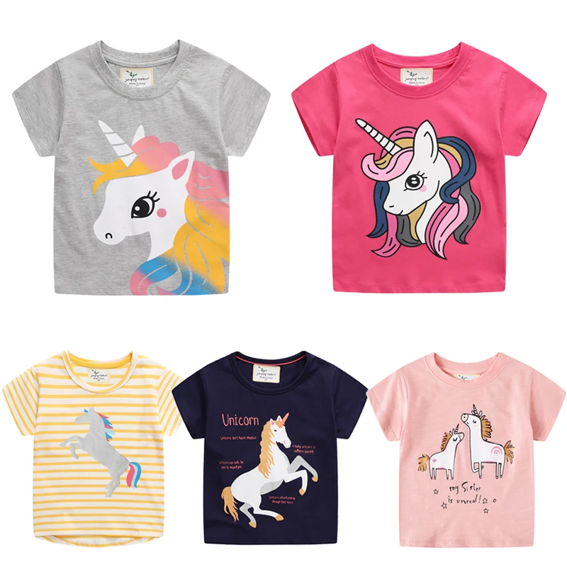 

Футболки для девочек и мальчиков, Детская футболка с принтом единорога, Детские Модные топы, короткая милая мультяшная Одежда для мальчиков...
