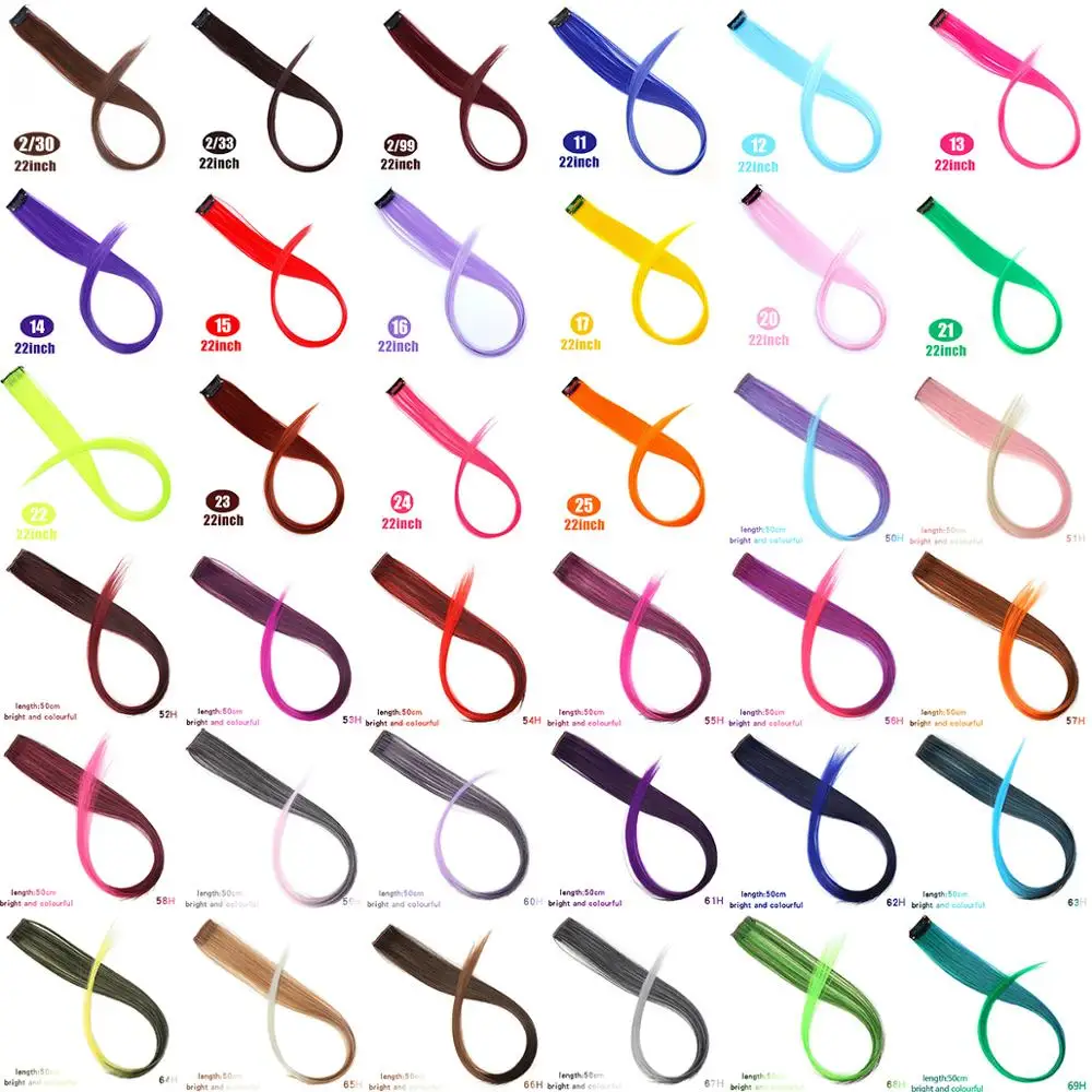 

Clip In One Piece Color Hair Long Wavy Colorful Rainbow Synthetic Hair Extensions 22 Inch Party Highlights For Women Kids Girls