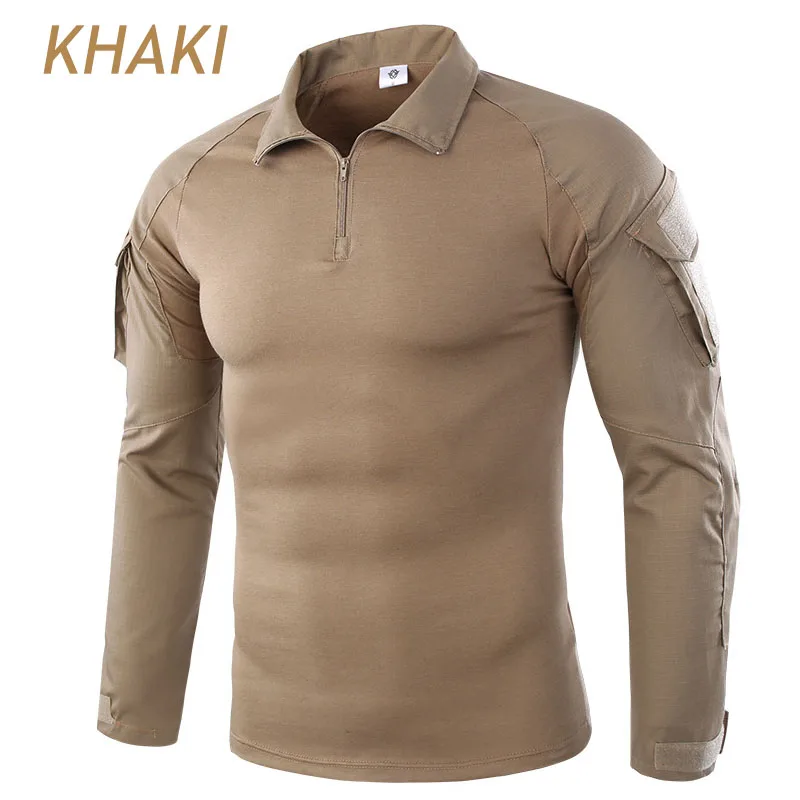 khaki Уличные осенние зимние мужские походные футболки камуфляжные тактические боевые разноцветные футболки походные треккинговые теплые ветрозащитные футболки - Цвет: khaki