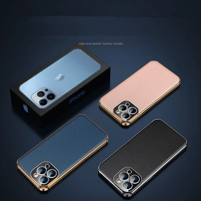 Luxury Genuine Cowhide Leather Case for Apple iPhone 13 Pro Max 12 11 Glossy Bumper Frame Armor Shockproof Phone Back Cover