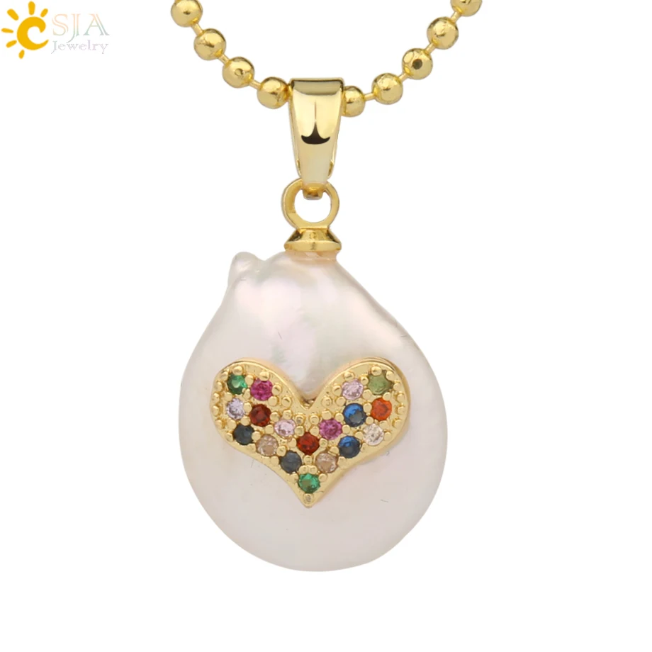 Necklace-C Csja кулон из пресноводного жемчуга, крошечное ожерелье из бисера, сердце из фианита подвески в форме цветов для детей, милое колье для девочек, модные украшения, G213 - Окраска металла: Necklace-C
