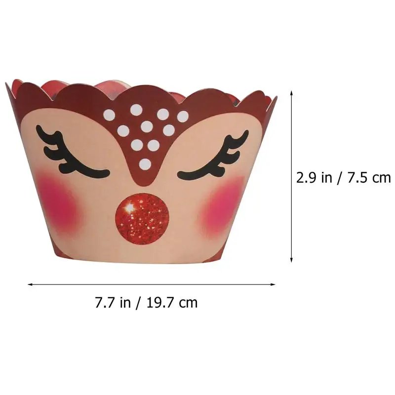 

24 Sets Christmas Deer Cake Decor Cupcake Wrappers and Toppers for Party