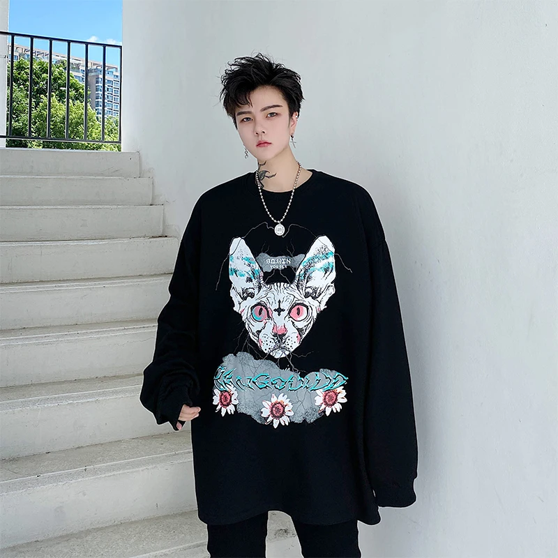 

Men Cartoon Print Long Sleeve Loose Pullovers Sweatshirt Male Women Streetwear Hip Hop Hoodie Sweatshirt