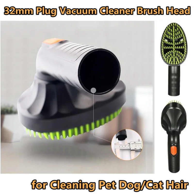 

32mm Plug Vacuum Cleaner Brush Head for Cleaning Pet Dog/Cat Hair Grooming Tool with Rotatable Head Pet Hoover Rubber Brushing