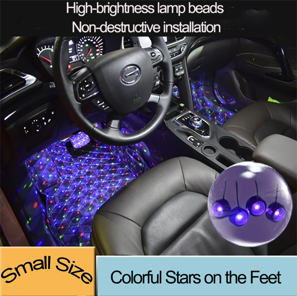 Colorful Mini LED DJ Disco Effect Lights Car Interior Decoration USB Automatic Rotation Voice Control Star Laser Projector Light | Лампы и