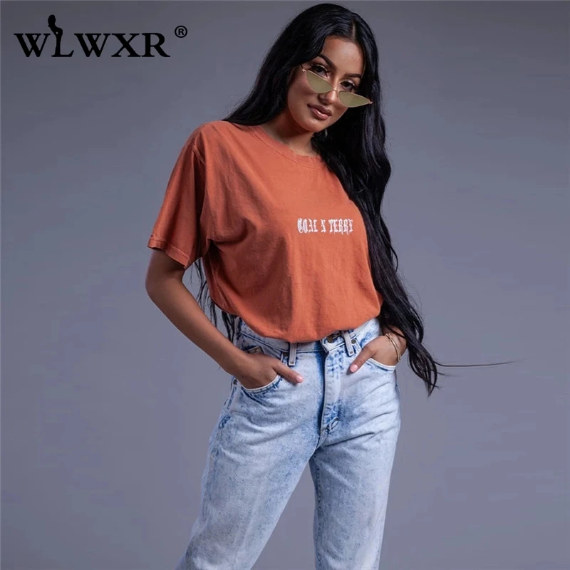 WLWXR уличная футболка с буквенным принтом большого размера женская лето 2019 Harajuku