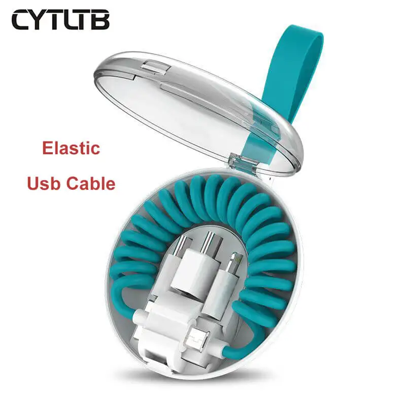Пружинный спиральный usb-кабель для IPhone, для Android, высокое качество, Typ-c-Mini-Micro, быстрая зарядка, 3 в 1, пружинный кабель для передачи данных, цветной