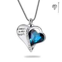Uforever Stainless Steel Heart Sapphire Urn Pendant Always in My Heart Memorial Cremation Jewelry Openable Urn Pendant Necklace
