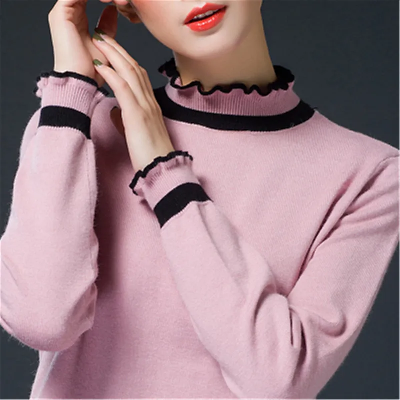 

2019 NEW Fungus Lace Half-high Collar Cashmere Sweater Women's Pullover Loose Autumn Winter Thick Long-sleeved Knit Shirt